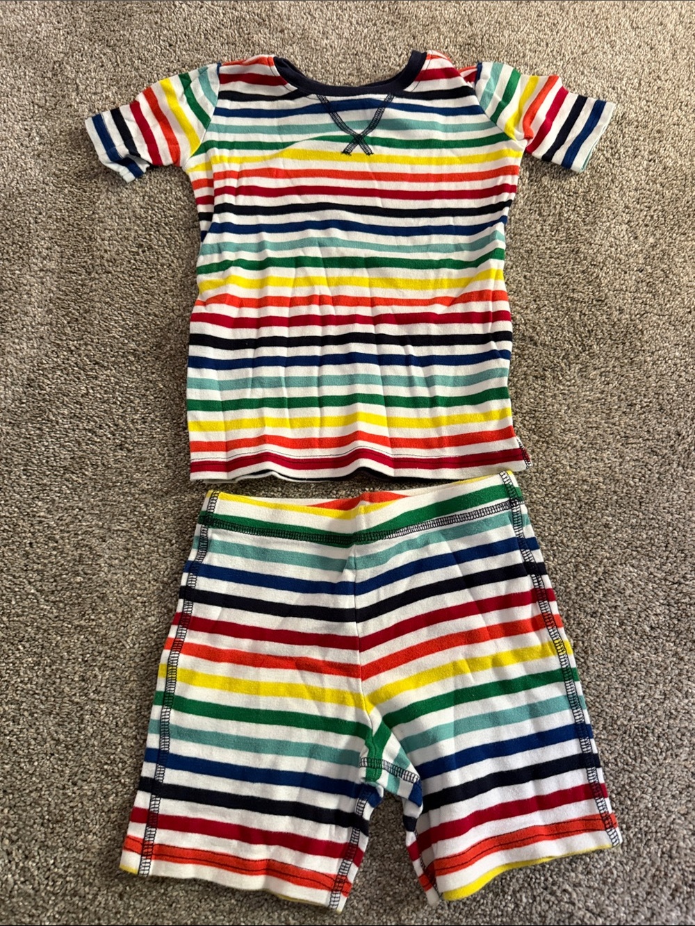 Primary Rainbow Striped Kids Pajama Set - Red, Yellow, Green, Blue, Navy